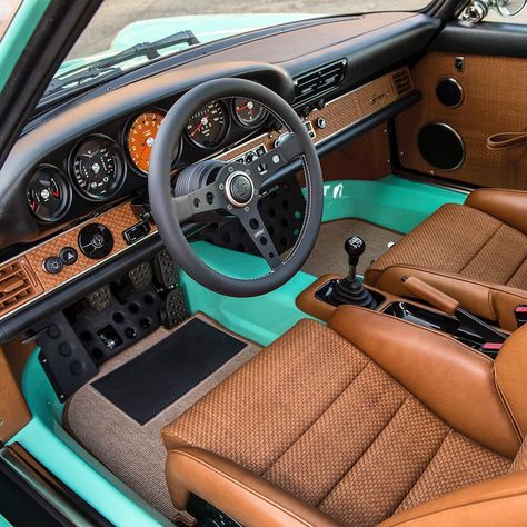 Yellow Porsche, 240z Datsun, Car Interior Upholstery, Singer Porsche, Singer Vehicle Design, Automotive Upholstery, Golf Mk1, Custom Car Interior, Car Interior Design