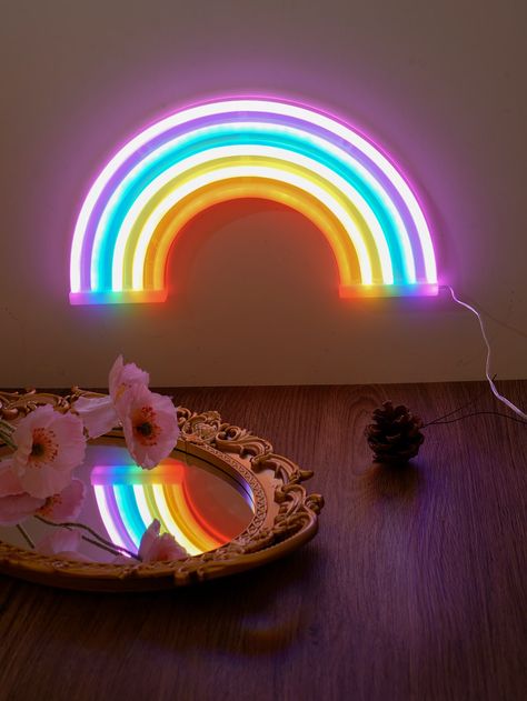 1pc Rainbow Shaped Colorful Neon Light, PVC LED Neon Light For Household Rainbow Neon Light, Rooms Inspiration, Rainbow Sign, Neon Lamp, Pride Day, Lighting Lamp, Kids Room Inspiration, Rainbow Light, Animal Coloring