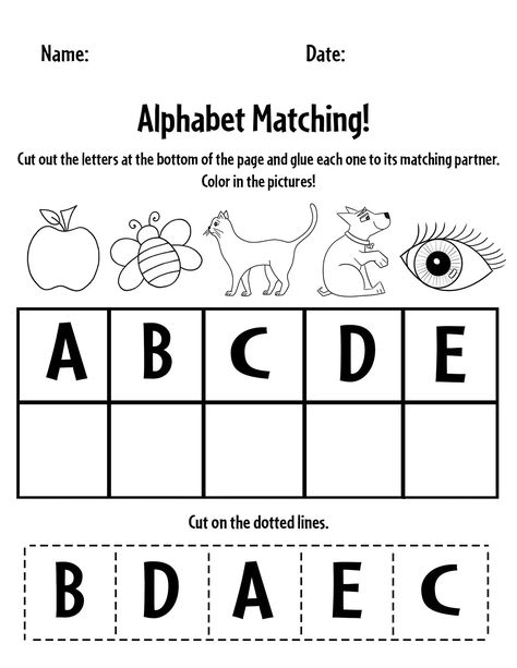 Free Preschool Printables Alphabet, Letter Matching Worksheet, Alphabet Letter Matching, Letter Worksheets For Preschool, Matching Worksheets, Alphabet Pictures, Free Preschool Printables, Printable Alphabet Letters, Alphabet Worksheets Preschool