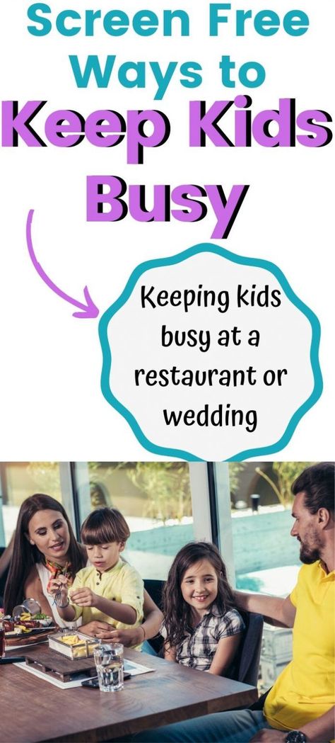 Looking for ways to keep the kids entertained at a wedding? Need ideas for keeping them quiet when you're out and about or when out at a restaurant... Restaurant Kids Activities, Screen Free Activities For Kids, Travel Activities For Kids, Kids Restaurants, Keep Kids Busy, Keeping Kids Busy, Busy Activities, Free Activities For Kids, Screen Free Activities