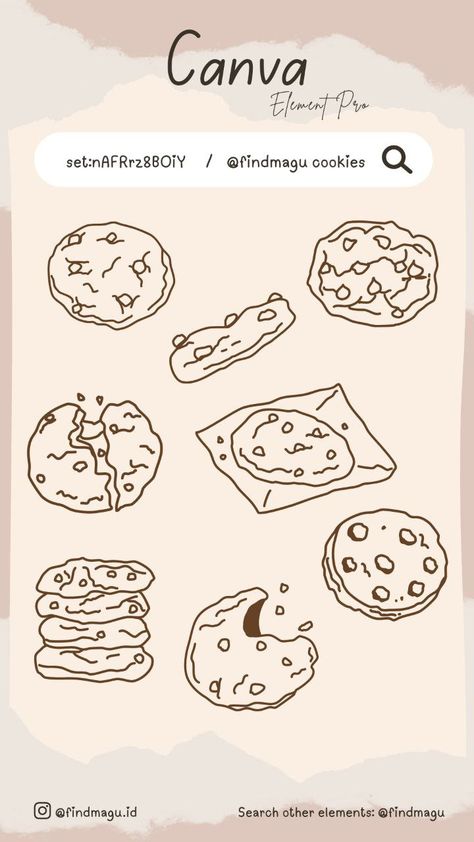 Thank You Logo Design, Cookie Line Art, Cookies Logo Ideas, Canva Food Elements, Bakery Elements, Cookie Doodle, Cookie Illustration, Bakery Branding Design, Cookies Logo