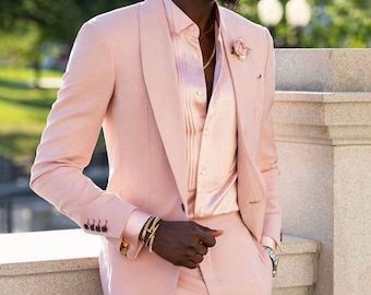 Cream Groom Suit, Suit Old Money, Pink Suit Men, Men Prom, Tuxedo Wedding Suit, Suit Man, Suit Tuxedo, Slim Fit Suit Men, Suits Wedding