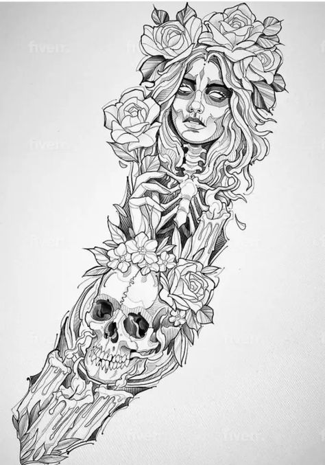 I will do custom tattoo designs on procreate to your skin Flower Tattoos For Women Shoulder, Dark Feminine Tattoos Sleeves, Tattoo Ideas Female Dark, Floral Arm Tattoos For Women, Dark Feminine Tattoos Half Sleeves, Catarina Tattoo, Dark Gothic Tattoo Ideas, Womens Forearm Tattoo Ideas Unique, Large Back Tattoos