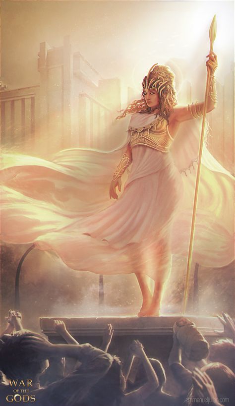 ArtStation - WAR OF THE GODS - Athena, Emmanuel Julian Athena Goddess Of Wisdom, Goddess Of Wisdom, Athena Goddess, Many People, Deviantart, Art