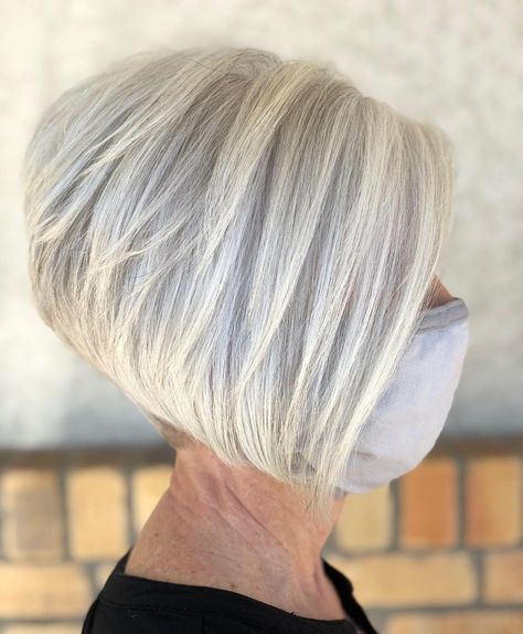 Inverted Bob Grey Hair, Inverted Bob Hairstyles Short Stacked, Stacked Bob Hairstyles For Fine Hair, Short Angled Bob Haircut For Fine Hair, Short Bob Haircuts With Layers Fine Hair, Stacked A Line Bob, Inverted Bob Hair, Short Aline Bob, Stacked Inverted Bob Haircuts