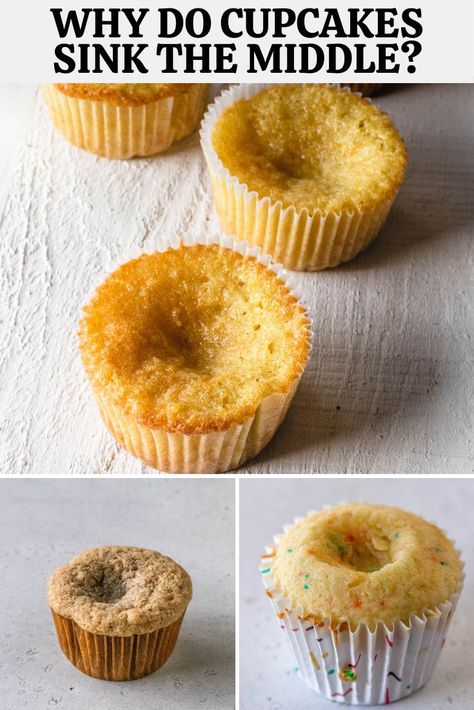 10 reasons why cupcakes sink in the middle #baking #cupcakes #troubleshooting #cupcaketips Cupcake Presentation Ideas, Cupcake Tricks, Baking Secrets, Game Snacks, Easy Cupcakes, Cupcake Boxes, Baking Cupcakes, Yummy Cupcakes, Baking Cups