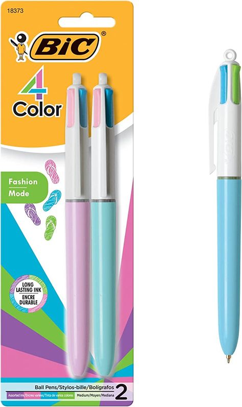 Amazon.com : BIC 4 Color Ballpoint Pen, Medium Point (1.0mm), 4 Colors in 1 Set of Multicolor Pens, 3-Count Pack of Refillable Pens for Journaling and Organizing : Rollerball Pens : Office Products Multi Color Pen, Bic Pens, Cool School Supplies, Cute Pens, Writing Pens, Pen Refills, Color Fashion, Too Cool For School, Colored Pens