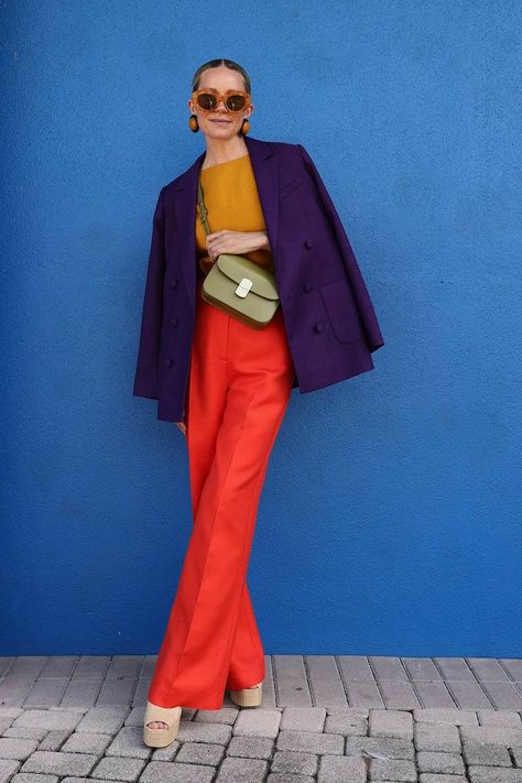 Red Wide Leg Pants, Maximalist Fashion, Rainbow Plaid, Blair Eadie, Colour Combinations Fashion, Atlantic Pacific, Color Blocking Outfits, Elegant Blazers, Iconic Dresses