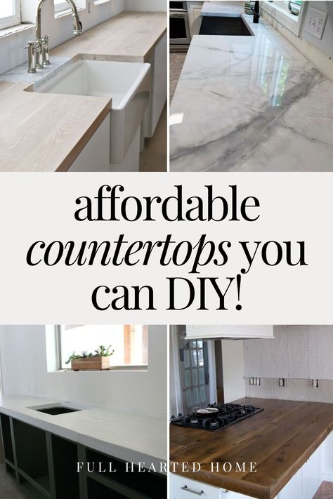 How to Make Your Own DIY Kitchen Countertops - Full Hearted Home Resurfacing Kitchen Countertops, How To Upgrade Countertops, Replacing Countertops Diy, Kitchen Countertop Remodel Diy, How To Replace Kitchen Countertops, Remodel Countertops Diy, Repurpose Granite Countertop, Faux Kitchen Countertops, How To Cover Tile Countertops Diy