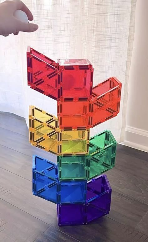 Toddler Activities With Magnatiles, Cool Magnatile Builds, Magnetic Tiles Building Ideas, Magnatile Marble Run, Magnatile Builds, Magnet Tiles Building Ideas, Magnatiles Ideas, Magnetic Building Toys, Magnet Activities