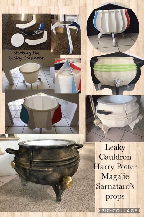 Cauldron Diy How To Make, Harry Potter Cauldron Diy, Foam Board Halloween Projects, Harry Potter Broomsticks Diy, Cardboard Cauldron, Spray Foam Crafts Halloween, Halloween Cauldron Diy, Diy Calderon Halloween, Diy Cauldron Halloween Prop