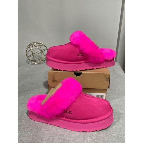 UGG Women's Disquette Slipper - Taffy Pink 9M Uggs Disquette Slippers, Ugg House Shoes, Pink Ugg Slippers, Black Ugg Slippers, Ugg Coquette Slippers, Ugg Coquette, Uggs With Bows, Ugg Scuffette, Pink Uggs