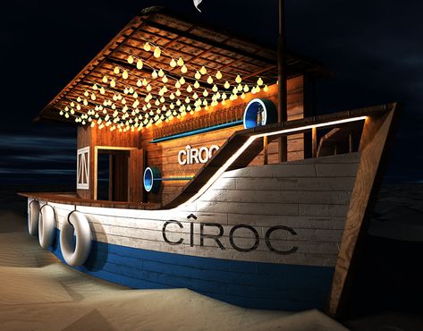 DIAGEO on Behance Outdoor Set Design, Beach Set Up, Boat Bar, Small Restaurant Design, Photowall Ideas, Outdoor Restaurant Design, Nightclub Design, Cafe Shop Design, Kiosk Design