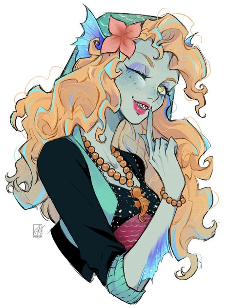 Monster High Illustration, Monster High Abbey Fanart, Lagoona Blue Redesign, Lagoona Fanart, Lagoona Redesign, Lagoona Blue Fanart, Lagoona Monster High, Monster High Fanart, Cute Drawlings