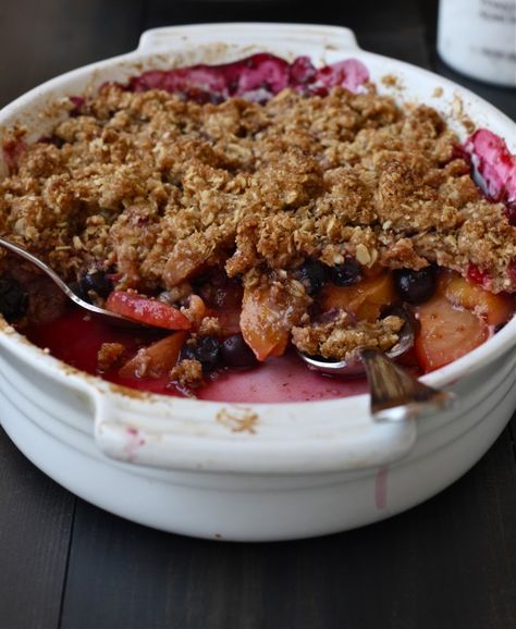 Jessie Monds Fruit Crisp - Jessie Monds Peach Blueberry Crisp, Summertime Desserts, Oat Crumble Topping, Berry Crisp, Blueberry Crisp, Peach Crumble, Peach Blueberry, Peach Crisp, Oat Crumble