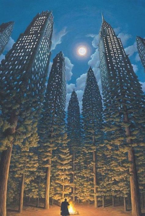 Robert Gonsalves, Rob Gonsalves, Optical Illusion Paintings, Outside Movie, Illusion Paintings, Magical Paintings, Magic Realism, Outdoor Movie, Home Cinema