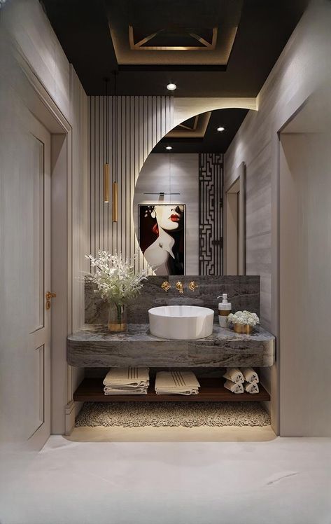 Rich Bathroom Luxury, Vintage Glam Bathroom, Modern Washroom Design, Modern Black Bathroom, Decorative Bathroom Mirrors, Bathroom Design Black, Design Your Bedroom, Bathroom Decor Luxury, Washroom Design