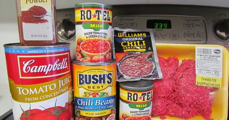 Chilly Night Chili 2 pounds ground round beef 1 46 oz can Campbell's Tomato Juice 2 16 oz cans Bush's Chili Beans in Mild Sauce... Chili Recipe With V8 Juice, Chili Recipe Using Tomato Juice, V8 Chili Recipe, Chili With Tomato Juice, Soupy Chili Recipe, Chili Recipe With Tomato Juice, Recipe Using Tomatoes, Mild Sauce, Chili Recipe Crockpot