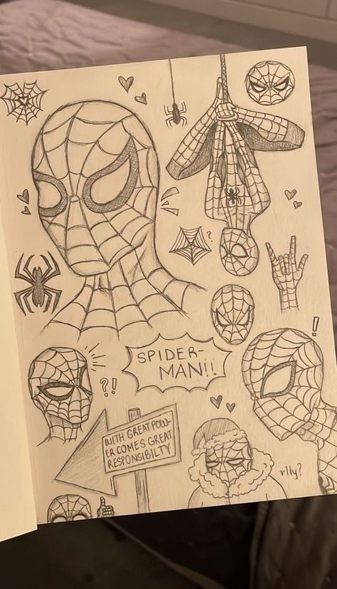 Spiderman Drawings, Spiderman Sketches, Books Drawing, Aesthetic Drawings, Spiderman Drawing, Prettiest Celebrities, Spiderman Art Sketch, Easy Doodle, Spider Art