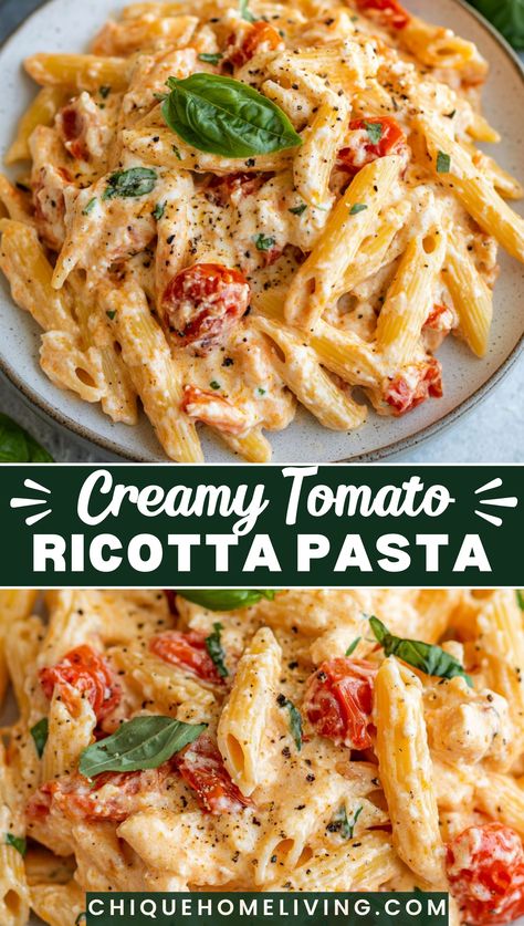 Are you looking for a pasta dish that’s a little fancy yet super easy to make? This Creamy Tomato Ricotta Pasta combines tangy tomatoes and velvety ricotta for a meal that’s sure to impress! Salt And Lavender Recipes Pasta, Healthy Dinner With Tomatoes, Easy To Heat Up Meals, Creamy Zucchini Pasta Recipes, Shrimp And Ricotta Recipes, Baked Tomato Pasta Recipes, Pasta With Broccoli And Tomatoes, Easy Dinner Recipes Pasta No Meat, Pasta Dishes With Tomatoes