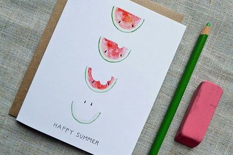 Watermelon Card, Watermelon Watercolor, Watercolor Invitation, Bbq Invitation, Card Watercolor, Print Greeting Cards, 카드 디자인, Summer Cards, Envelope Card