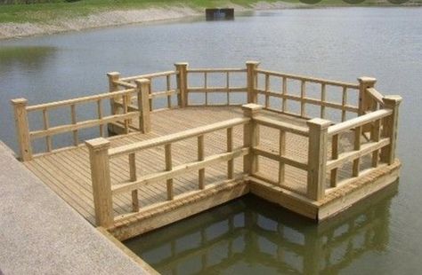 Pond Dock, Pond Deck, Floating Dock Plans, Diy Dock, Building A Dock, Dock Ideas, Fishing Pond, Farm Pond, Fishing Dock