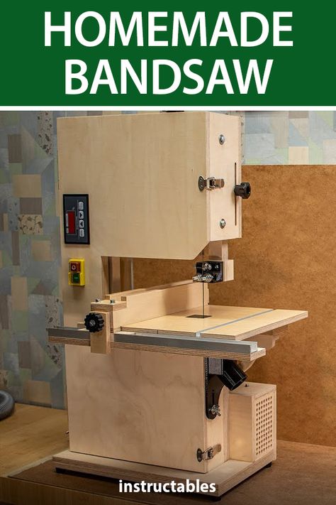 Make a 8-inch bandsaw with variable speed-control, soft-start function, 45-degree tilt-able table, and adjustable dust collection port. #Instructables #workshop #woodworking #tools #woodshop Diy Bandsaw Stand, Diy Bandsaw Mill, Bandsaw Projects Ideas, Bandsaw Stand, Diy Bandsaw, Woodshop Tools, Cheap Tools, Diy Tools Homemade, Jigsaw Table