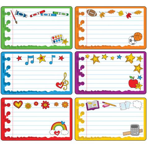 Colorful illustrated accent pieces are perfect for bulletin boards, name tags, labels and so much more! Kindergarten Name Tags, Preschool Name Tags, School Labels Printables, Diy Name Tags, School Stickers Labels, Classroom Name Tags, Notebook Labels, School Name Labels, Nametags For Kids