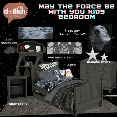 May The Force Be With You Kids Bedroom [Pink Plumbobs] | Patreon Sims 4 Content, Around The Sims 4, Sims 4 Beds, Sims 4 Couple Poses, Sims 4 Family, Play Sims 4, The Sims 4 Pc, Sims 4 Bedroom, Bedroom Pink