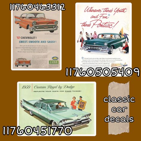 Retro Poster Bloxburg, Retro Decal Codes Bloxburg, Bloxburg Car Picture Codes, Bloxburg Retro Diner Decals, Roblox Diner Decals, 60s Bloxburg House, Bloxburg Retro Diner Decal Codes, Bloxburg Decals Codes Country, Bloxburg Poster Codes Retro