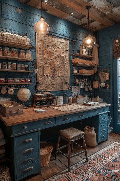 Woodworking Room, Beautiful Art Studio, Craft Furniture, Art Space Ideas, Library And Craft Room, Studio Art Room, Art Studio Furniture, Cozy Ideas, Steampunk Study Room