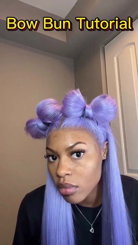 🔥Cute Bow Bun Tutorial on Lace Front Wigs 😍 #wigs #lacewigs #lacefrontwigs #hairtutorial #bowbun #hairstyle #cutehair #beauty #hair | By Premier Lace Wigs Hairstyle Bow Bun, Two Bow Buns Hairstyle, How To Do Bows In Your Hair, How To Make A Bow With Braids, Creative Wig Hairstyles, The Bow Hairstyle, How To Make A Bow In Hair, How To Do Bow Hairstyle, Wig Hairstyles Tutorials