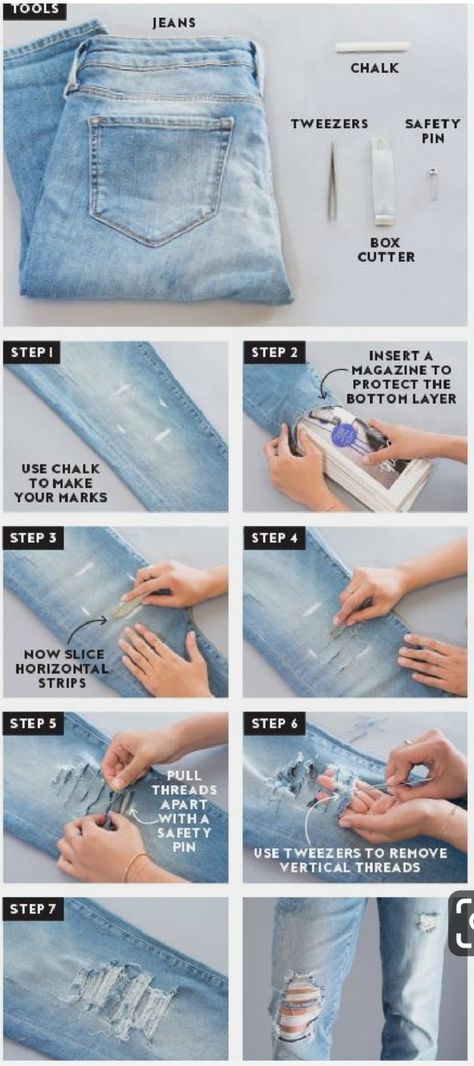 Diy Clothes Jeans, Denim Hacks, Diy Distressed Jeans, Jean Diy, Diy Ripped Jeans, Jeans Tutorial, Cute Ripped Jeans, Jeans Grunge, Diy Jeans