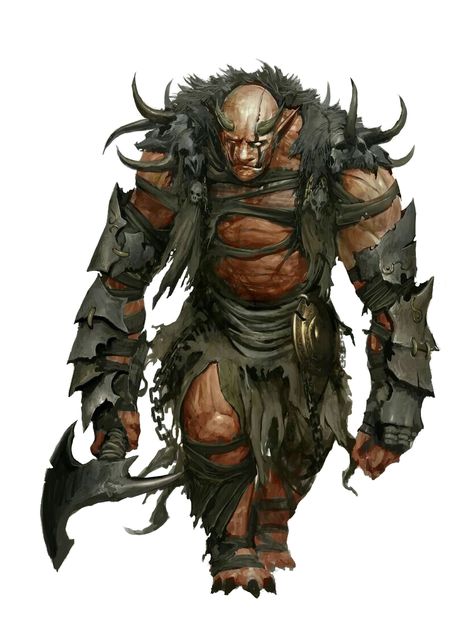 Ogre Half-Fiend Chieftan - Pathfinder PFRPG DND D&D d20 fantasy Orc Gladiator, Demon Orc, Orc Warchief, Oni Warrior, Tiefling Barbarian, Kekai Kotaki, Forest Inspiration, Creature Fantasy, Half Demon