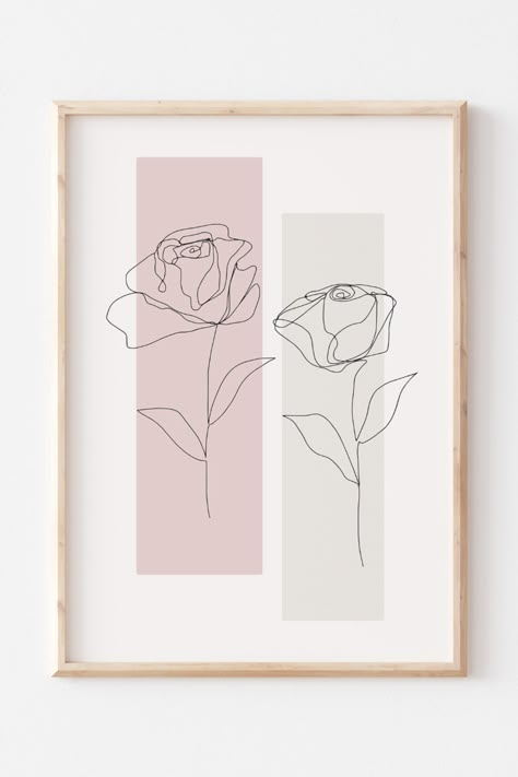 Flower Line Painting, Minimalist Floral Art, Fine Lines Drawing, Simple Paintings For Room, Minimalistic Canvas Art, Flower Art Line, Fine Line Roses, Minimalist Drawing Flower, Minimalist Painting Ideas On Canvas