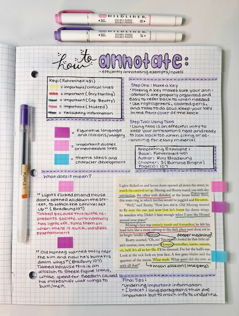 Annotation Tips, Book Annotation Tips, Notes For School, Book Annotating, Note Taking Ideas, Annotating Books, English Notes, Notes School, Note Taking Tips