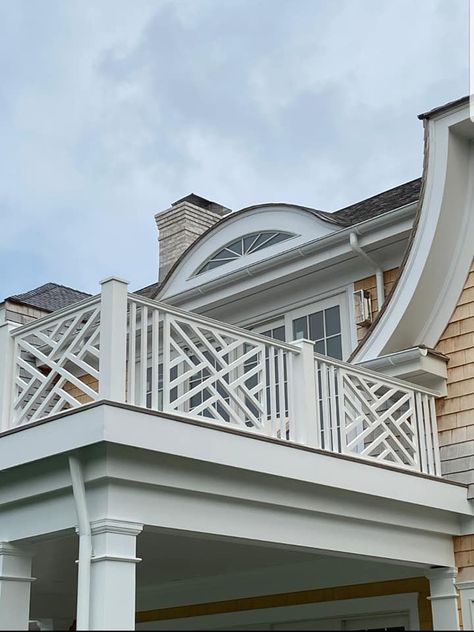 Versatex PVC railings Deck Railing Design Ideas, House Railings Outdoor, White Balcony Railing, Front Balcony Design, Cabana House, Outdoor Railing, Pvc Railing, Outdoor Shower Enclosure, Deck Railing Design