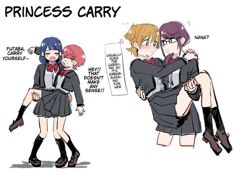 Junna x Nana; Futaba x Kaoruko (Shoujo Kageki Revue Starlight) Starlight Fanart, Princess Carry, Cat World, Revue Starlight, Romances Ideas, Starlight Princess, Online Manga, Queer Art, Yuri Anime