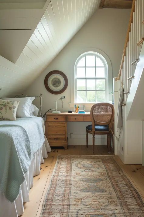 25 Charming Cape Cod Upstairs Bedroom Ideas to Inspire You - Roomy Retreat Moody Cape Cod Interior, Cape Cod Upstairs Bedroom, Upstairs Bedroom Ideas, Cape Cod Style Interior, Cape Cod Interiors, Cape Cod House Interior, Cape Cod Bedroom, Cape Cod Interior Design, Cape Cod Decor