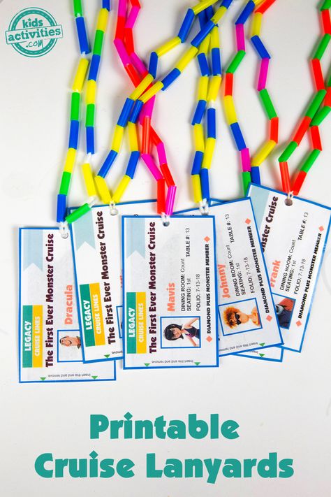 Printable sea passes and straw bead lanyards with our favorite Hotel Transylvania 3: Summer Vacation characters! #HotelT3 #ad #cruise #KidsActivities Cruise Ship Crafts For Kids, Cruise Crafts For Kids, Vacation Crafts For Kids, Cruise Theme Parties, Cruise Theme, Summer Vacation Activities, Vacation Bible School Craft, Lanyard Crafts, Meaningful Activities