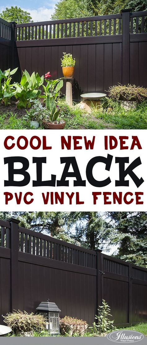 Black Garden Fence, Backyard Fence Ideas, Vinyl Fence Panels, Black Fence, Garden Privacy, Diy Fence, Backyard Fence, Fencing Ideas, Privacy Fences