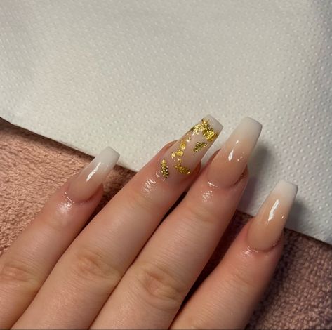 Acrylic Nails With Gold Flakes, Subtle Nail Designs, Acrylic Nails With Gold, Nails With Gold Flakes, Ombré Acrylic Nails, Ombré Acrylic, Nails With, Nails With Gold, Ombre Acrylic Nails