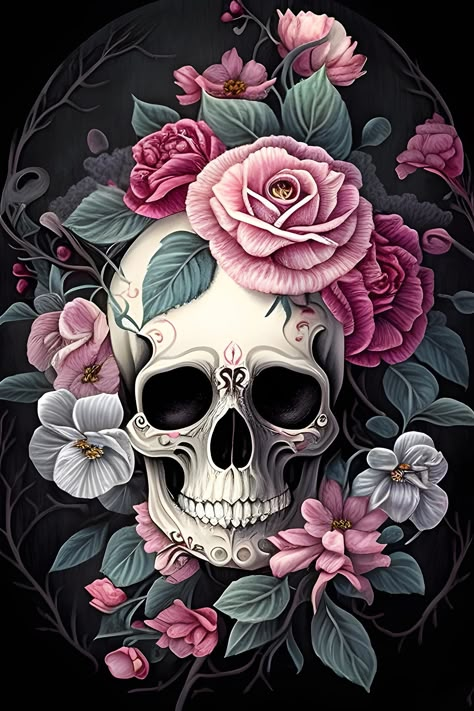 Adult Diamond Painting Kit - DIY Digital Painting Art Set - Round Diamond Pink Rose Skull Halloween Mystery Style - for Home Bedroom Walls Fine Decoration 10x12 Inch Colorful Skulls, Skull Artwork, Pink Skull, Gems Art, Flower Skull, Art Kits, Skull Design, Art Kit, Halloween Skull