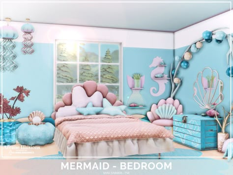 Mini Simmer's Arcane Illusions - Mermaid Bedroom Sims 4 Mermaid Bedroom, Sims 4 Mermaid Decor Cc, Sulani House, Sims 4 Cc Mermaid, Sims 4 Mermaid Cc, Sims 4 Island Living, Sims Furniture, Ocean Themed Bedroom, Furniture Cc