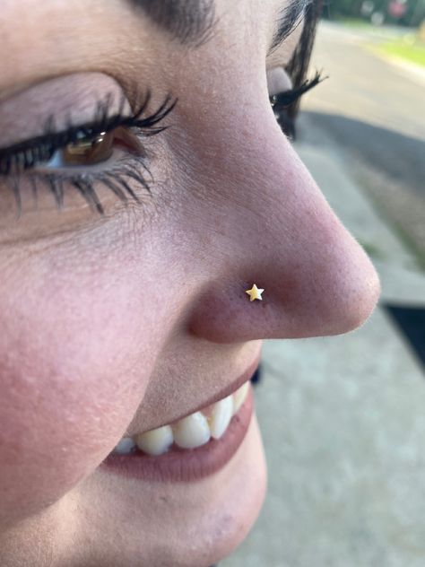 Done by Kaylastabs Nostril Piercing, Gold Star, Gold Stars, Piercings, Nose Ring, Stars, Gold