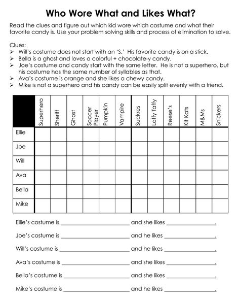 Halloween Fun Six Logic Puzzles And Brain Teasers For Middle School Logic Puzzles For Middle School, Deductive Reasoning Puzzles, Middle School Logic Puzzles, Brain Teasers For Middle School Students, Halloween Logic Puzzles Free, Halloween Activities For Middle School, Halloween Math Middle School, Halloween Brain Teasers, Printable Logic Puzzles