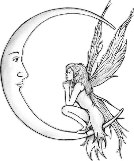 Moon And Fairy Tattoo, Moon And Fairy, Fairy Tattoos, Fairy Tattoo Designs, Fairy Tattoo, A Drawing, Tattoo Design, The Moon, Tattoo Designs