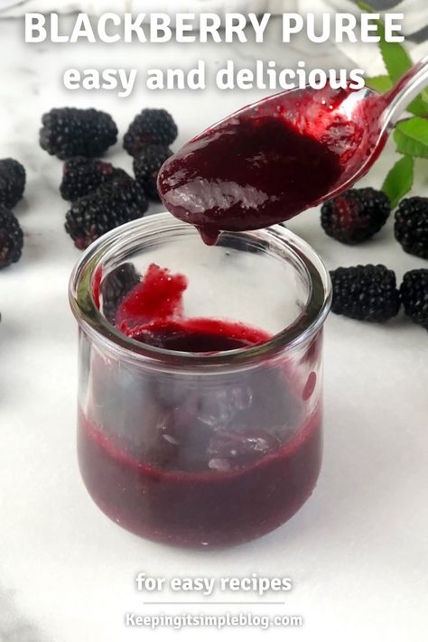 This simple and really delicious blackberry puree takes just minutes to make and no cooking required. The perfect topping to your breakfast, desserts, cocktails or use as a marinade for meat. Frozen Berry Recipes, Blackberry Puree, Mixed Berry Compote, Blackberry Compote, Blackberry Sauce, Blackberry Smoothie, Berry Sauce, Berry Compote, Blueberry Sauce