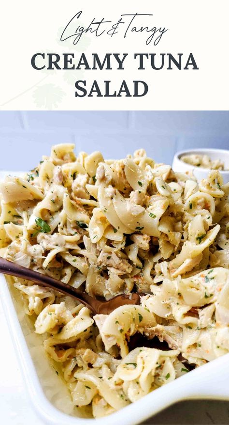 Creamy tuna pasta salad in a dish. Creamy Tuna Pasta Salad, Wide Noodles, Creamy Tuna Pasta, Tuna Pasta Salad, Tuna Salad Pasta, Fresh Tuna, Tuna Pasta, Pasta Salad Recipe, Summer Recipe