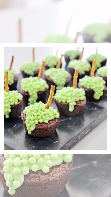 C A S S I D Y C L A R K on Instagram: "Bubbling Cauldron BROWNIE BITES…🧙🏻‍♀️🧪🧹🖤 • From basic to BOO-tastic with the help of @sweettoothfairy green Meltables™️ and green sugar pearls! Add in a pretzel broom stick to stir the pot, and Hocus Pocus… you’ve got magic! ✨ Made these little treats today for our @hocuspocusdisney viewing party tomorrow! We can hardly wait! 🖤 • • • • • • • • • #hocuspocus #hocuspocus2 #hocuspocuscookies #browniebites #semihomemade #nobakedessert #nobaketreats #nobak Cauldron Brownie Bites, Hocus Pocus Brownies, Bubbling Cauldron, Broom Stick, Semi Homemade, Halloween Baking, Witches Cauldron, Brownie Bites, Viewing Party